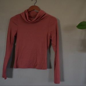 Coral cowl neck long sleeve crop top